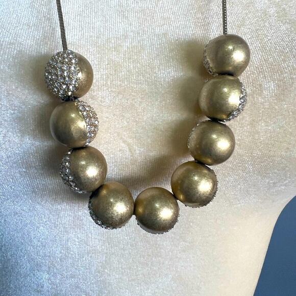 Madewell 1937 Gold Tone Long Necklace with Rhinestone Large Gold Tone Beads - Picture 2 of 4